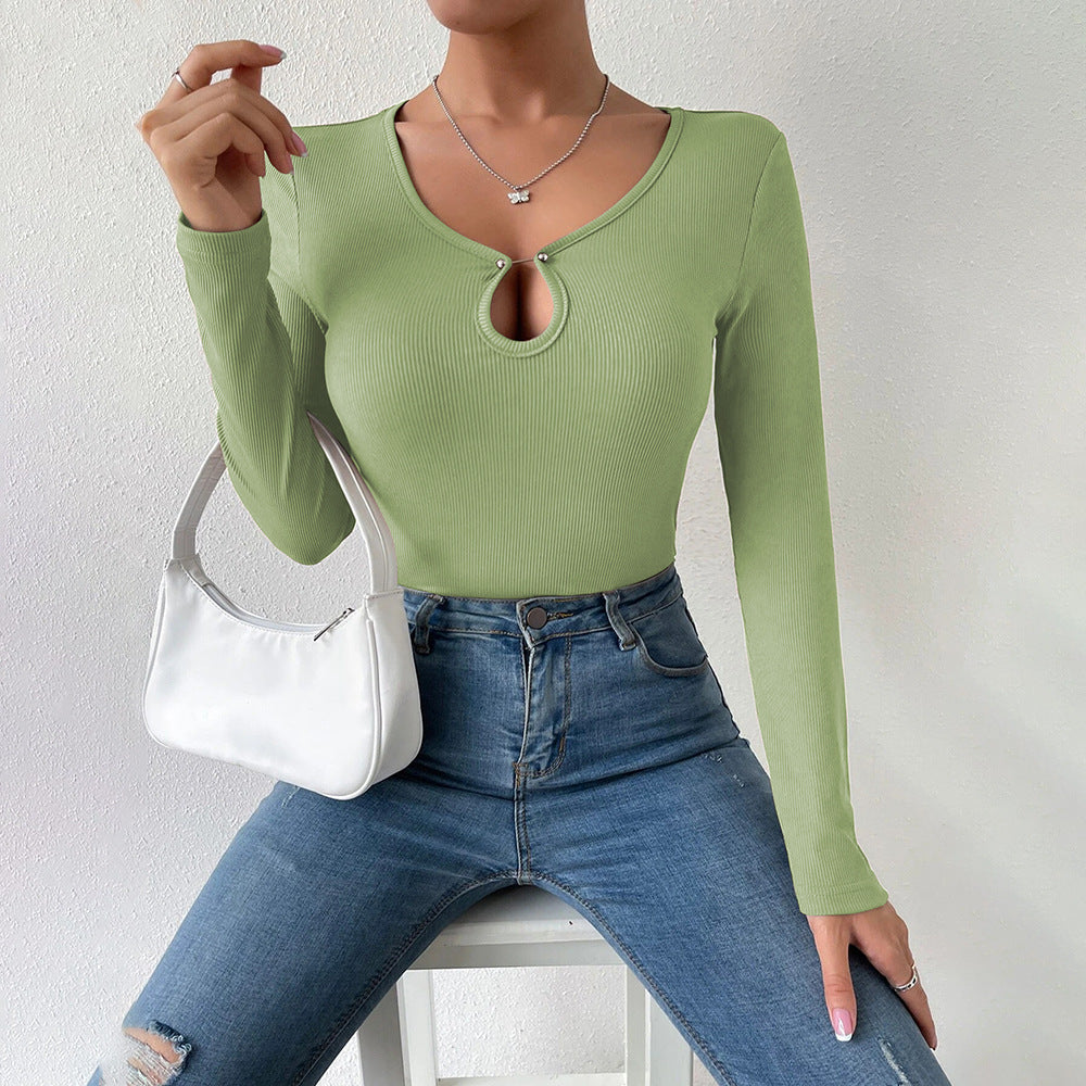 Damen Langarmshirt V-Ausschnitt Bindedetail Eveloria
