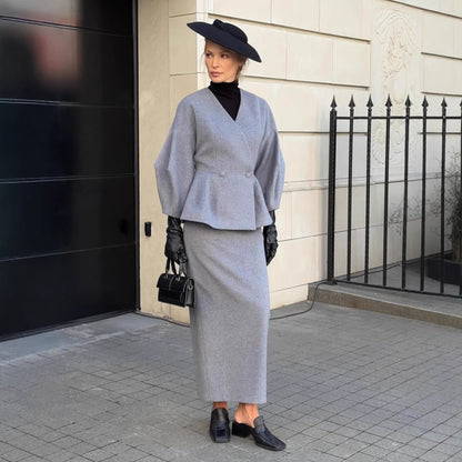 Damen Bleistiftkleid mit Blazer-Oberteil und Puffärmeln Eveloria