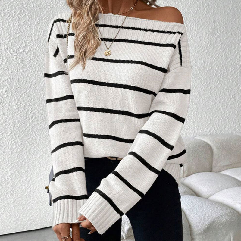 Damen Pullover Lässig Streifendesign Eveloria - Eveloria