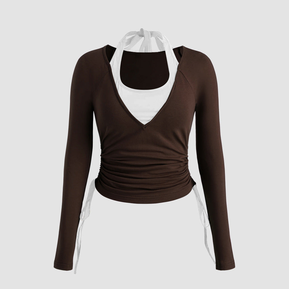 Damen Langarmshirt Doppeltes Design Raffung Evelyn - Eveloria