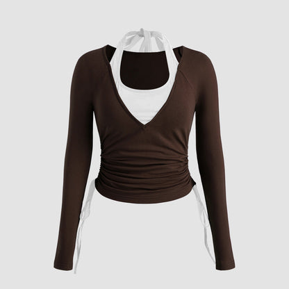 Damen Langarmshirt Doppeltes Design Raffung Evelyn - Eveloria