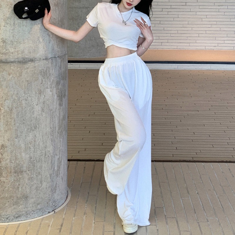 Damen Freizeit-Set Kurzes Oberteil Fließende Hose