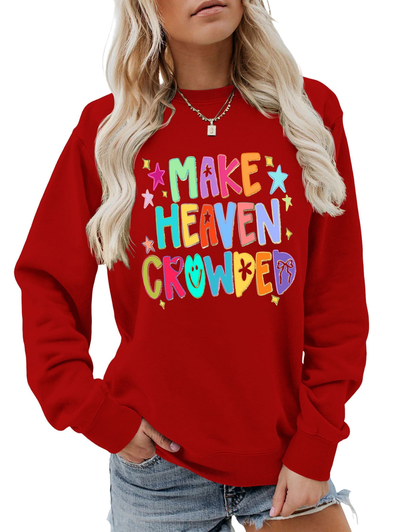 Damen Sweatshirt Bunt Motiv Verspielter Schriftzug