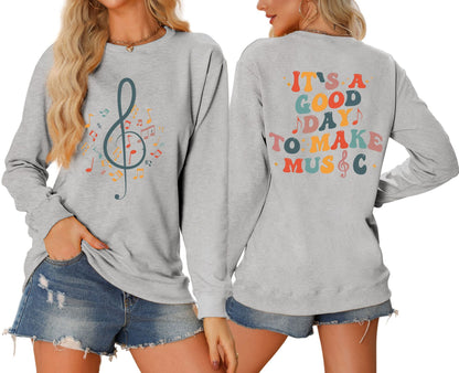 Damen Sweatshirt Musikalisches Motiv Kreativer Schriftzug Grau