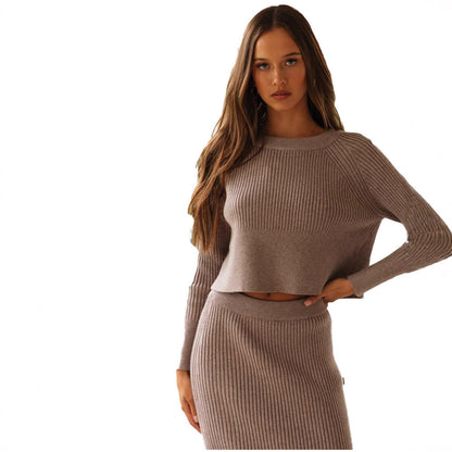 Damen Strick-Set Cropped Pullover Maxi-Rock Eveloria