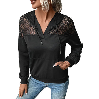 Damen Kapuzenpullover Spitze Lässig Eveloria