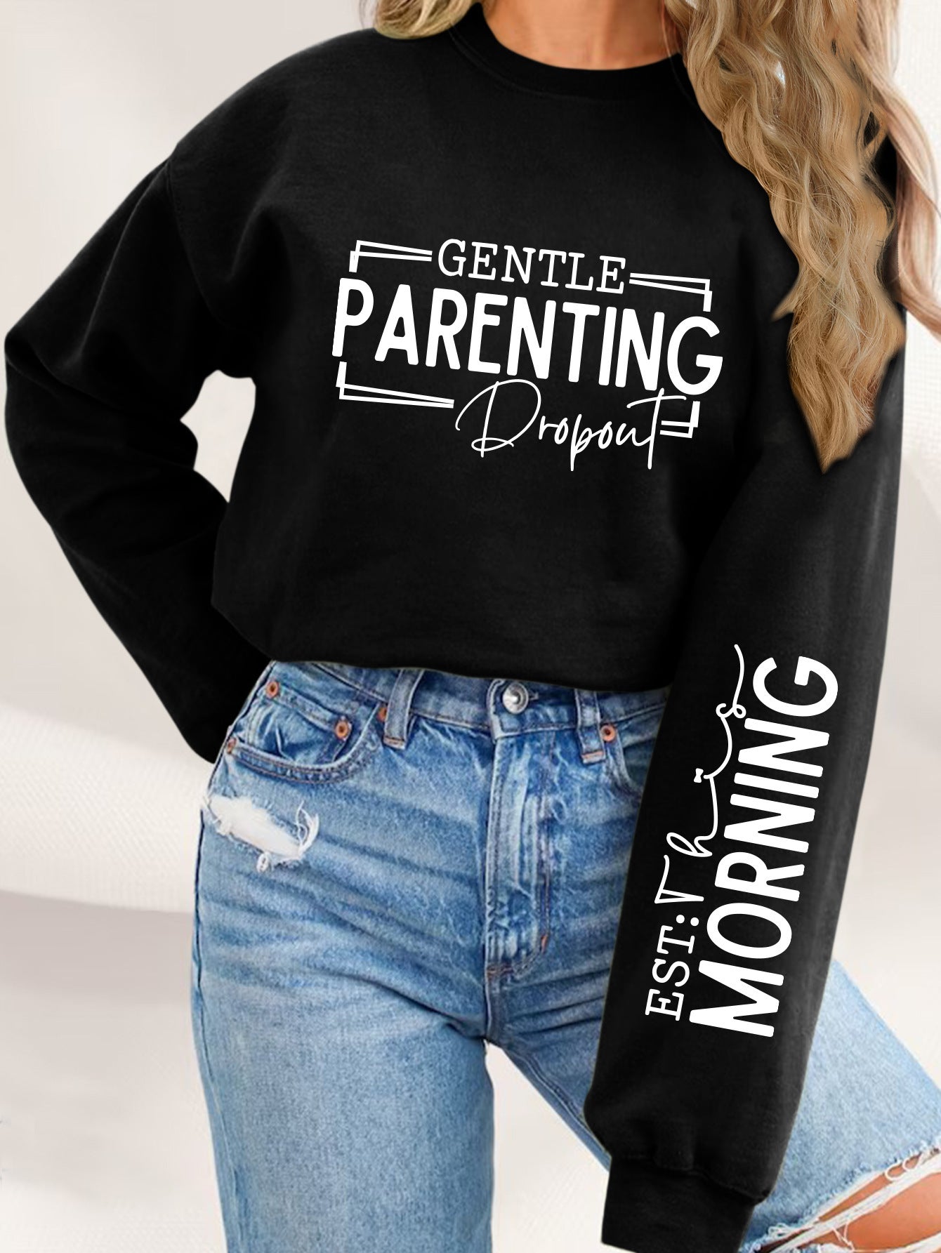 Damen Sweatshirt Elternschaftsmotiv Lässig Grau Eveloria