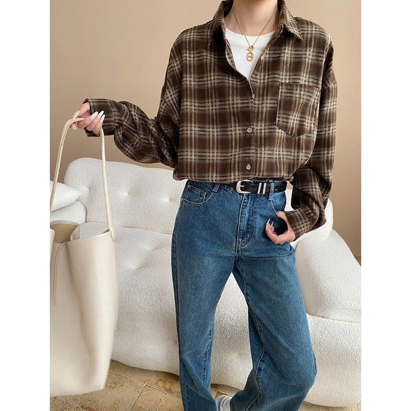 Damen Oversized Hemd kariert mit Brusttasche