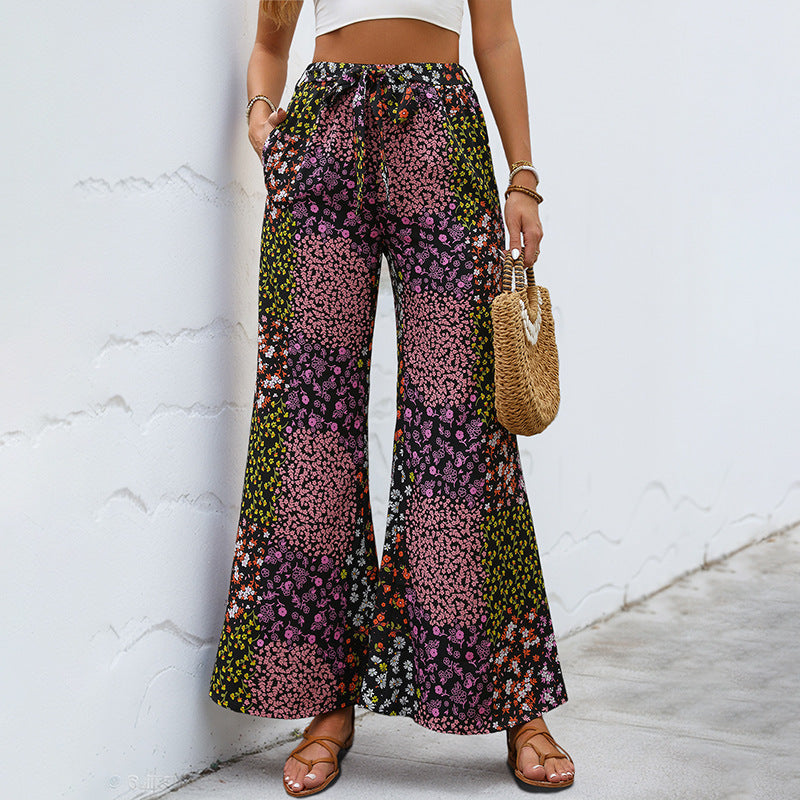 Damen Blumenhose Elastisch Weit mit Taschen - Eveloria