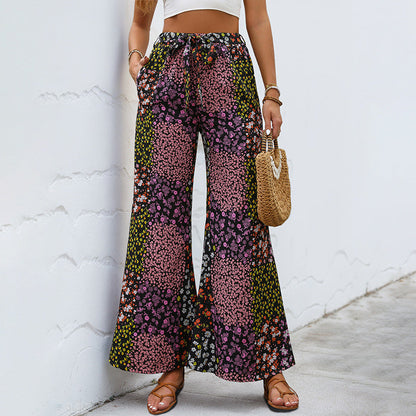 Damen Blumenhose Elastisch Weit mit Taschen - Eveloria