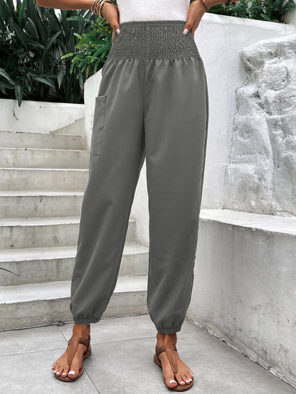 Damen Freizeithosen Elastischer Bund Praktische Seitentaschen Beige