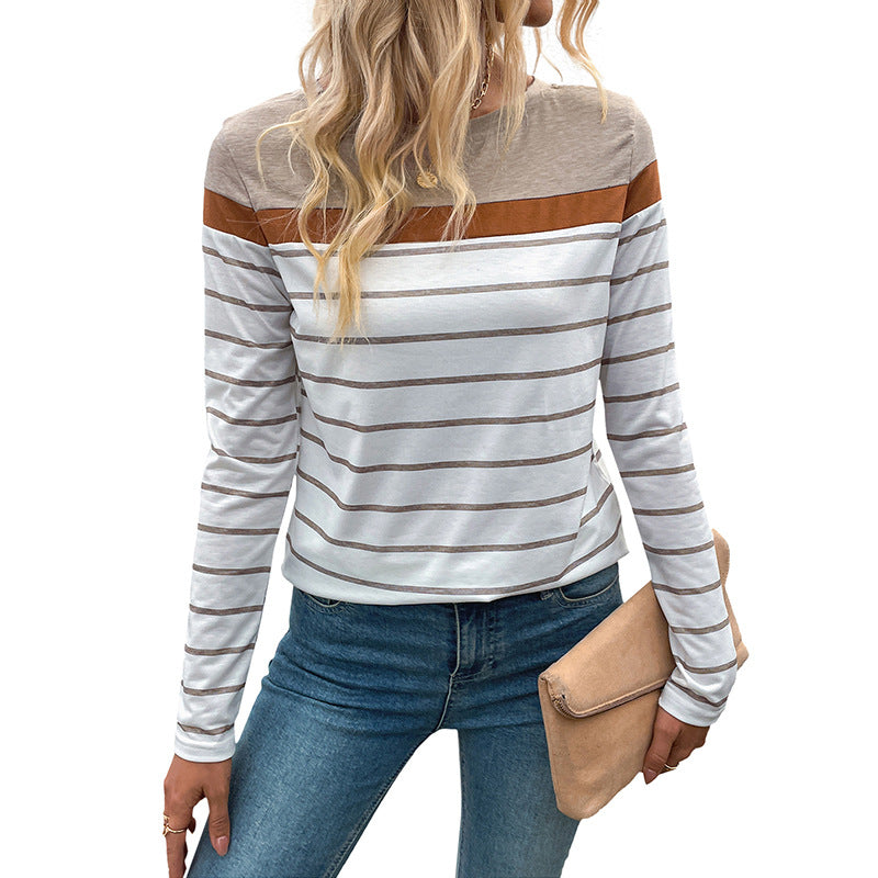 Damen Langarmshirt Gestreift Farbblock Eveloria