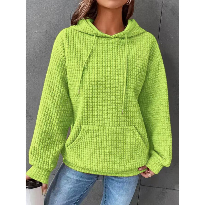 Damen Waffelpullover mit Kapuze und Kängurutasche Grau