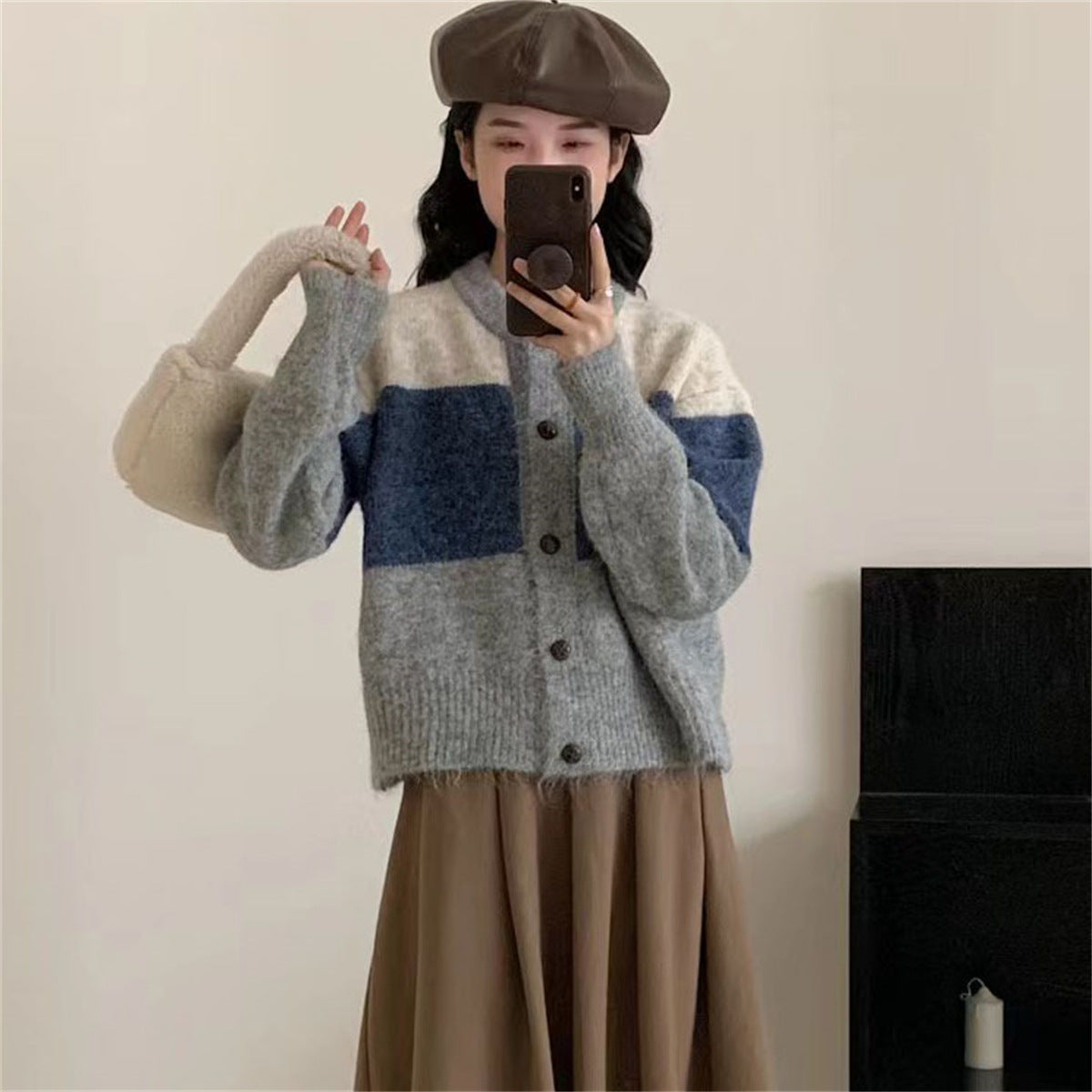 Damen Grobstrickjacke Knöpfe Trendfarben Eveloria