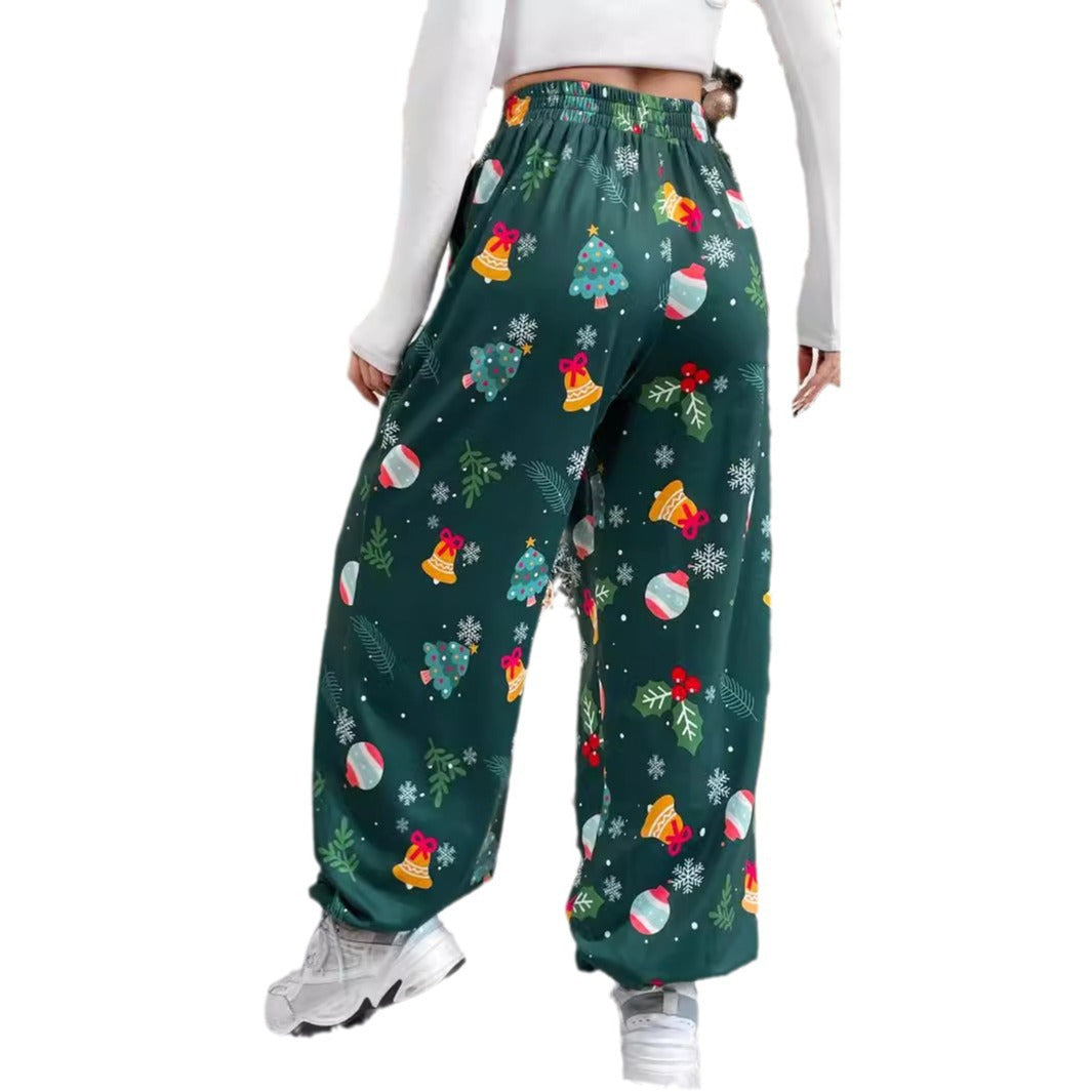 Damen Pyjamahose Weites Bein Festliches Muster Eveloria
