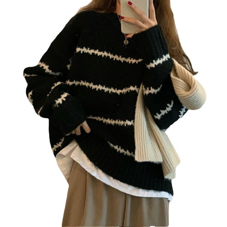 Damen Oversized Pullover Gestreift Weich Eveloria