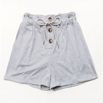 Damen Freizeitshorts Verstellbarer Bund Dekorative Knöpfe