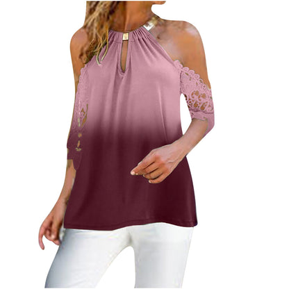 Damen Bluse Spitzenverzierung Cut-Outs Elegantes Design