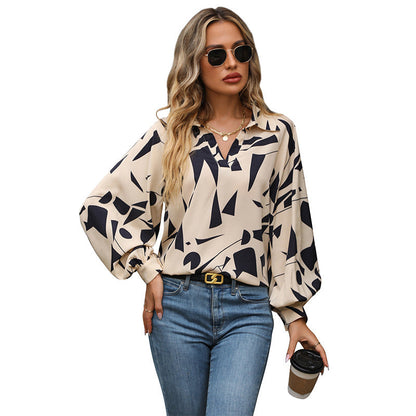 Damen Bluse Geometrisches Muster Voluminöse Ärmel