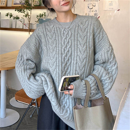 Damen Grobstrickpullover Zopfmuster Weitschnitt Eveloria