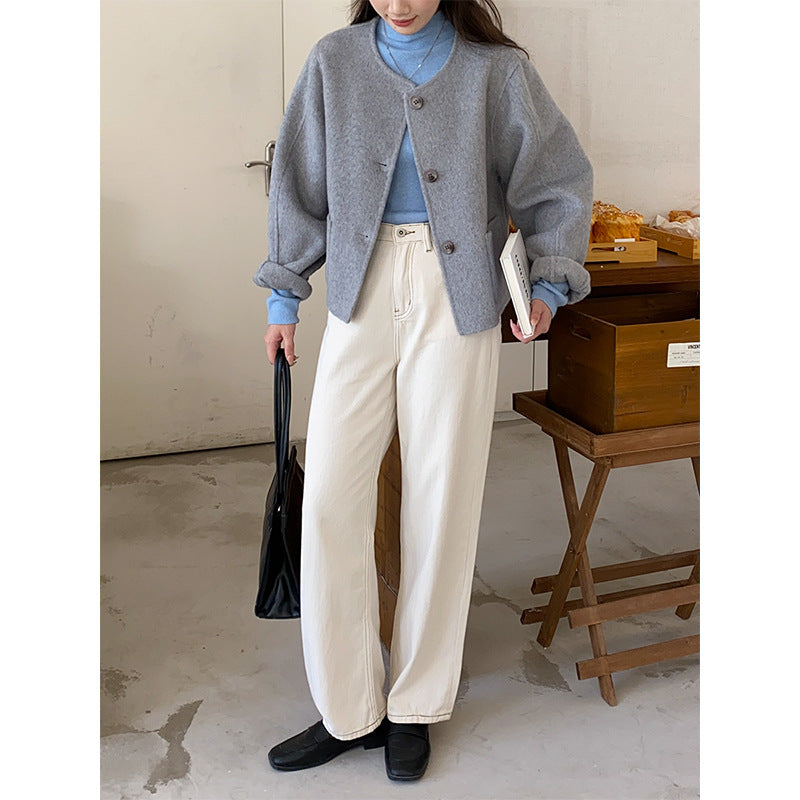 Damen Strickjacke Weich Klassische Knöpfe Beige - Eveloria