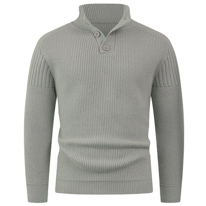 Herren Pullover Hochkragen Knopfdetails Wärme Beige