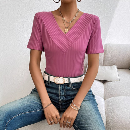 Damen T-Shirt V-Ausschnitt Plissiert Eveloria