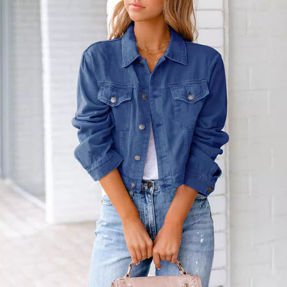Damen Denimjacke Kurz Modischer Schnitt Blau Eveloria