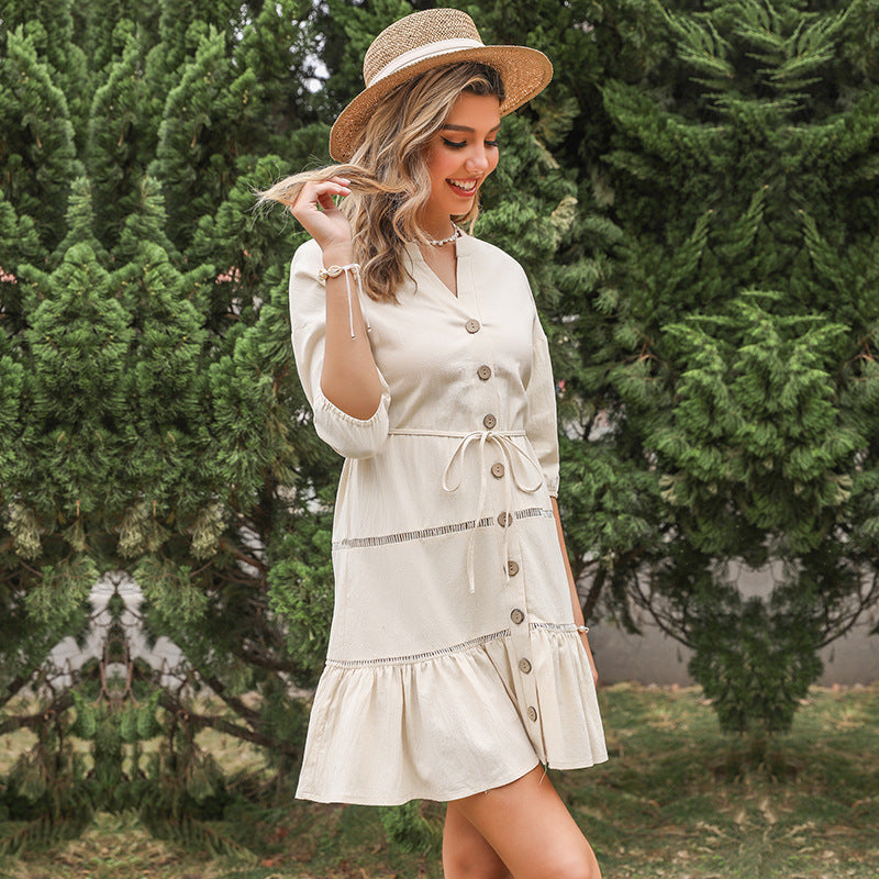 Damen Wickeldress Taillenzug Rüschensaum Eveloria