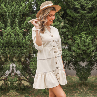 Damen Wickeldress Taillenzug Rüschensaum Eveloria