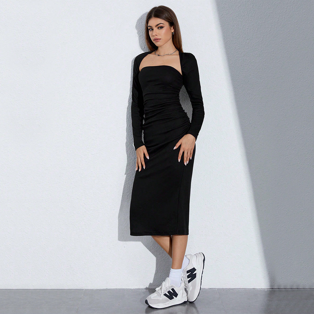Damen Maxikleid Raffungen Seitenschlitz Eveloria