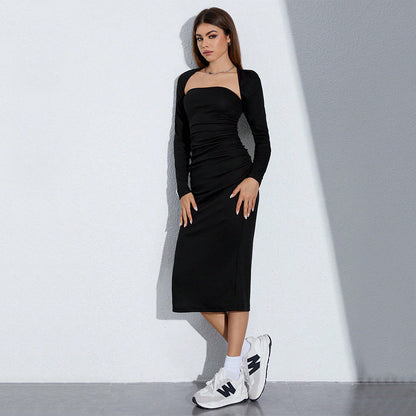 Damen Maxikleid Raffungen Seitenschlitz Eveloria