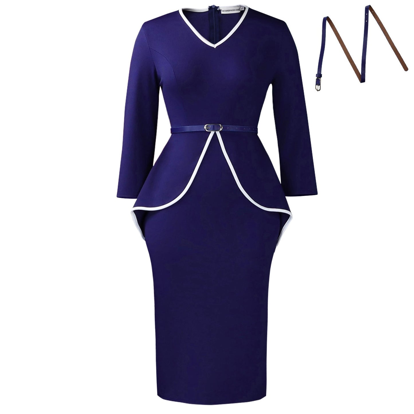 Damen Etuikleid mit Peplum-Design und Taillengürtel