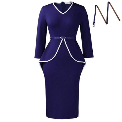 Damen Etuikleid mit Peplum-Design und Taillengürtel
