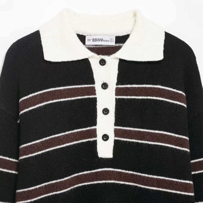 Damen Strickpullover Lässig Kragen Knopfleiste Beige