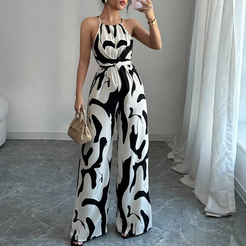 Damen Jumpsuit mit Muster Weites Bein Eveloria