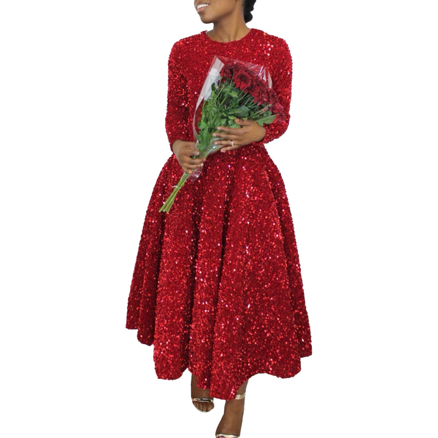 Damen Abendkleid Lang Glitzernd Eveloria
