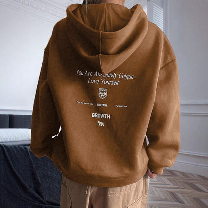 Damen Kapuzenpullover Bequem Motivierender Schriftzug Grau Eveloria