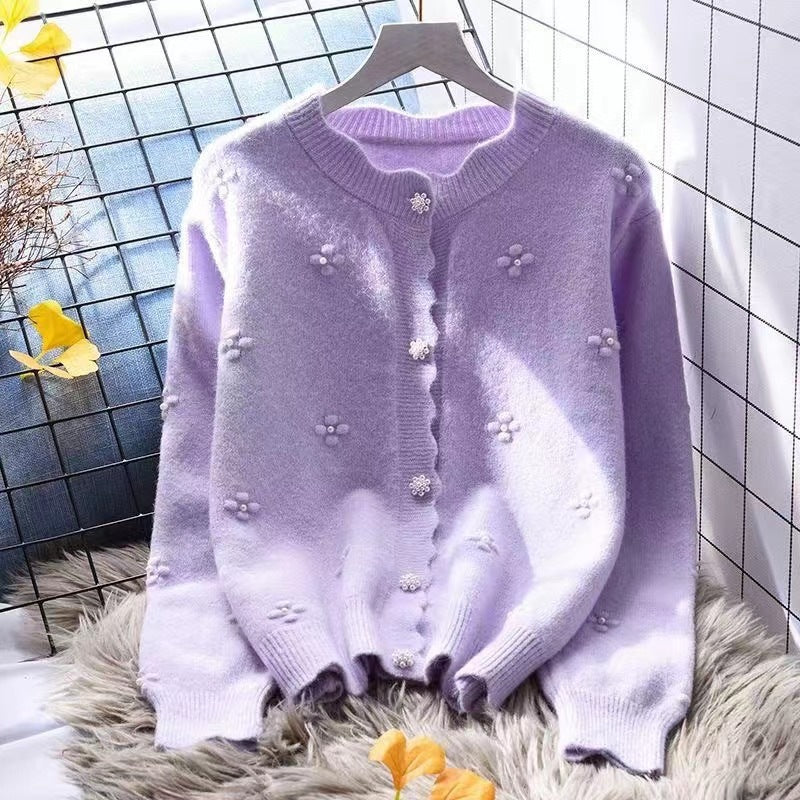 Damen Strickjacke Blumenapplikationen Kuscheljacke Eveloria