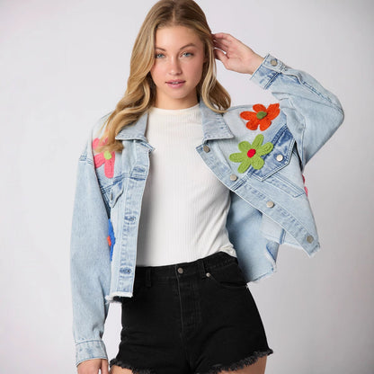 Damen Jeansjacke Sportlich Bunt Eveloria