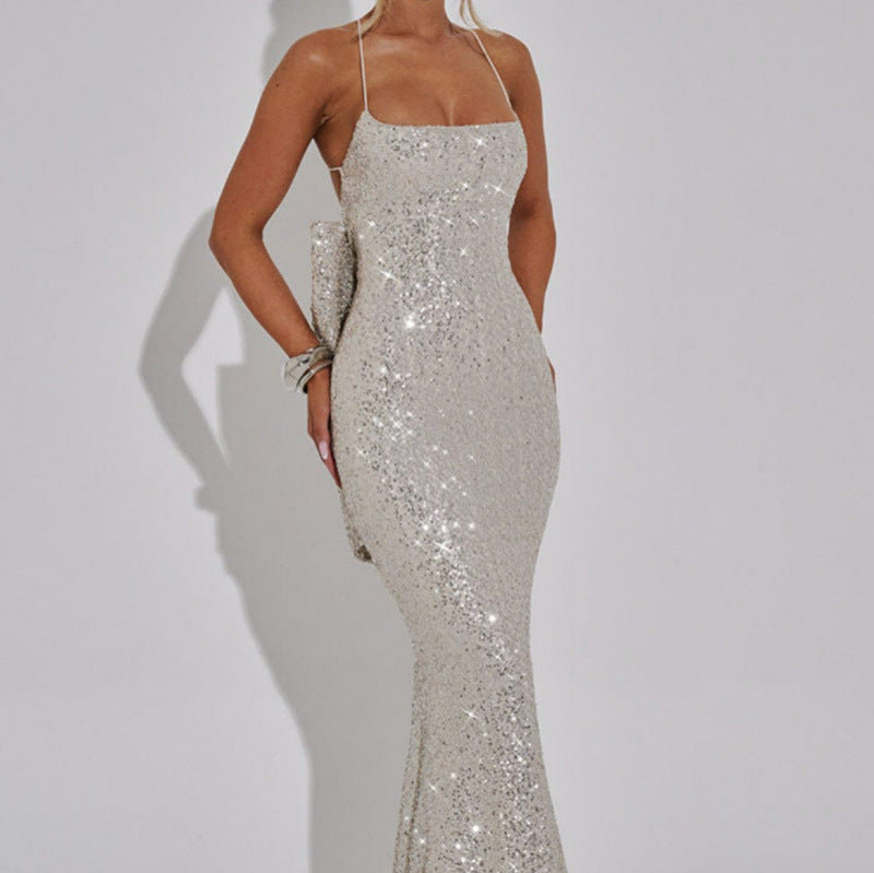Damen Abendkleid mit Pailletten und Trägern