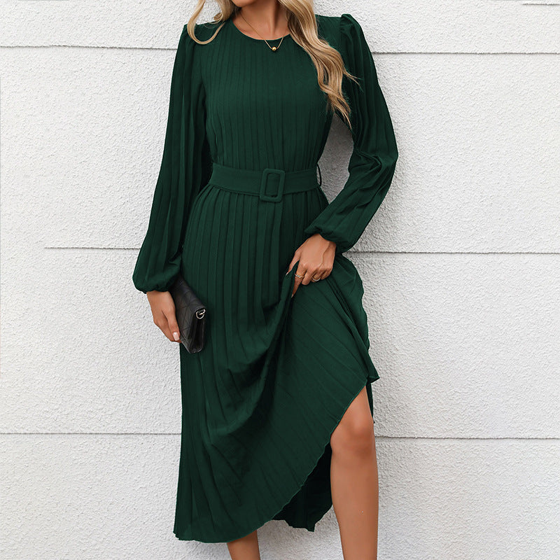 Damen Maxikleid mit Taillengürtel Faltenrock Eveloria