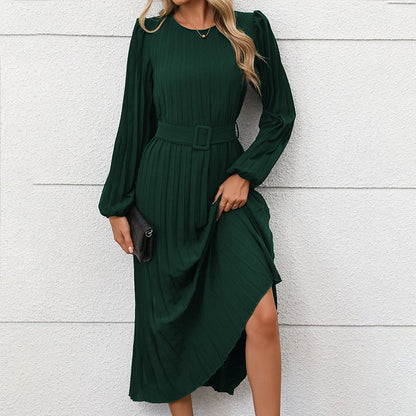 Damen Maxikleid mit Taillengürtel Faltenrock Eveloria