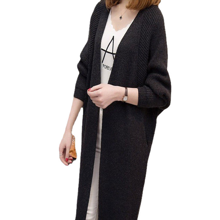 Damen Strickcardigan Offene Front Tieftaschen Beige Eveloria