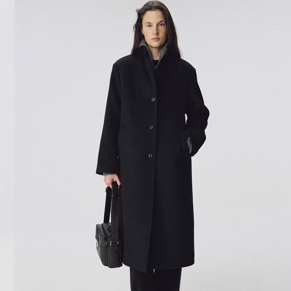 Damen Mantel Langer Mantel mit Revers und Taschen Eveloria
