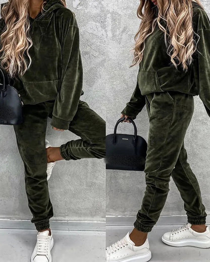 Damen Velours-Jogginganzug mit Kapuze und elastischem Bund
