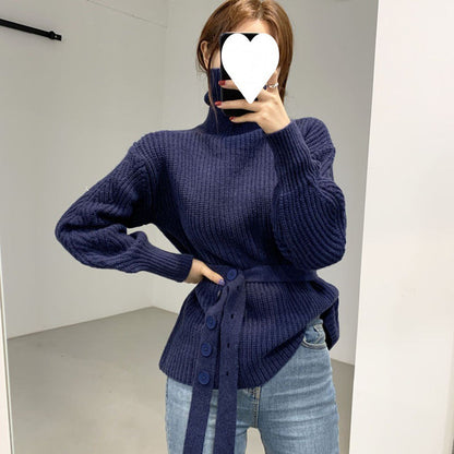 Damen Strickpullover Lässig Mit Gürtel Beige