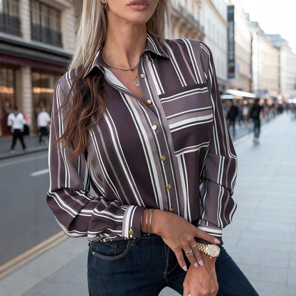 Damen Bluse mit feinen Streifen und klassischem Kragen Elegant