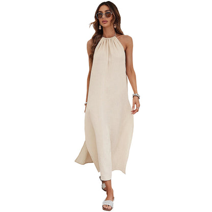 Damen Maxikleid Rüschendetail Halterneck Eveloria