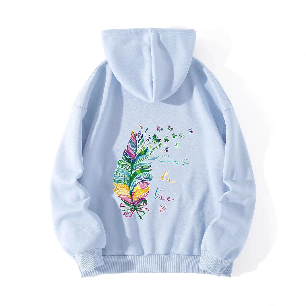 Damen Kapuzenpullover Bunt Federdesign